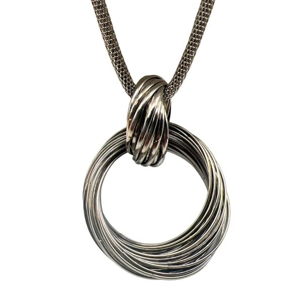 Stainless Steel Twisted Hoop Pendant Necklace For Women. N9 - Picture 2 of 9